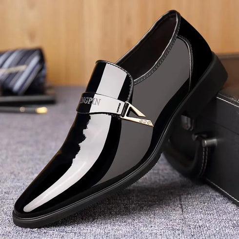 Men's Leather Oxford Shoes Slip On Business Dress Loafers with Pointed Toe
